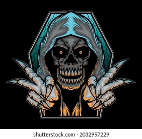 Grim reaper skull illustration. Premium vector