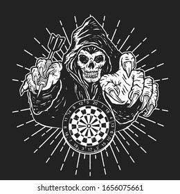 Grim Reaper Skull Playing Darts Game