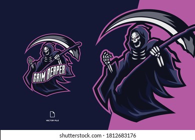 grim reaper skull with scythe mascot logo for esport team illustration
