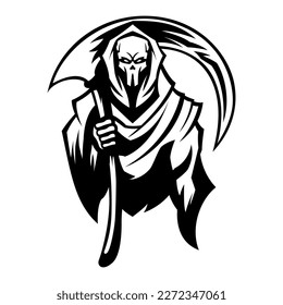 grim reaper skull vector illustration. Grim Reaper Skull Drawing Black And White Silhouette Vector illustrations. 