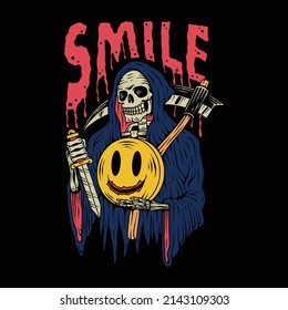 Grim reaper with smile face illustration.