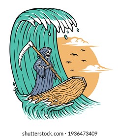 Grim reaper surfer vector illustration