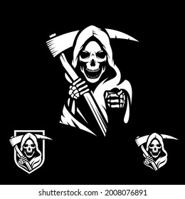 Grim Reaper symbol illustration in vector format for logo, sticker, tshirt print, design element or any other purpose.