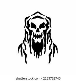Grim Reaper Symbol Logo on White Background. Decal Stencil Tattoo Design. Flat Vector Illustration.