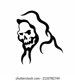 Grim Reaper Symbol Logo on White Background. Decal Stencil Tattoo Design. Flat Vector Illustration.