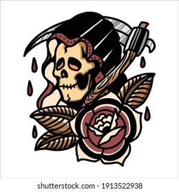 grim reaper tattoo illustration vector design