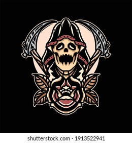 grim reaper tattoo illustration vector design