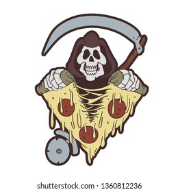 Grim reaper tearing a pizza - Vector illustration