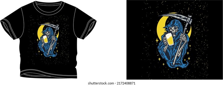 Grim Reaper t-shirt design background color is a black and t-shirt color is a black beautiful color and beautiful design