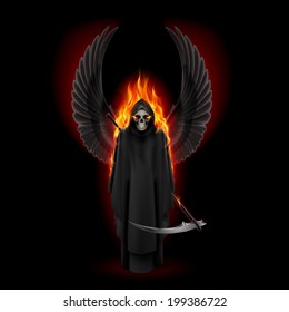 Grim Reaper with two wings up in orange flame