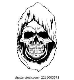 Grim Reaper Vector. Black And White Grim Reaper Skull Head Vector Illustration