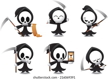 Grim Reaper vector cartoon set, for Halloween