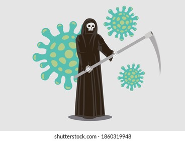 Parca parca con virus en el fondo. Concepto de brote epidémico. Ilustración vectorial.