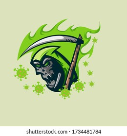 Grim reaper and virus mascot logo design vector with modern illustration concept style for badge, emblem and t shirt printing. Angry reaper illustration for sport and e-sport team.