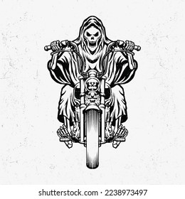 grim reaper wearing choper line art vector illustration