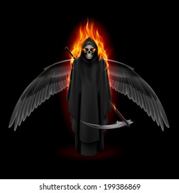 Grim Reaper with wings and orange flame
