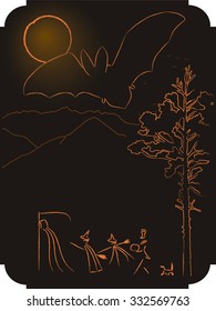 grim Reaper with witch on the night of Halloween