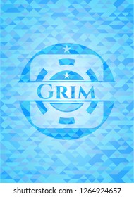 Grim sky blue emblem with mosaic background