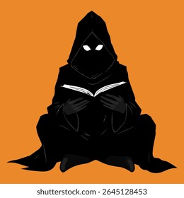 Espectro Sombrio do Conhecimento Uma Figura Encapuzada Imersa em um Livro Misterioso Contra um Fundo Ominoso de Segredos e Sombras