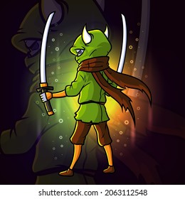 The grim with the twins sword esport logo design of illustration