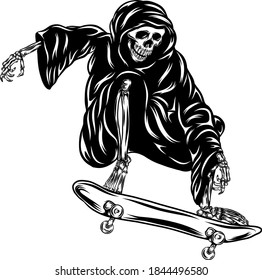 The grim using the hood and playing the skateboard