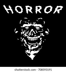 Grim zombie in black and white colors. Vector illustration. Scary monster character. The genre of horror.