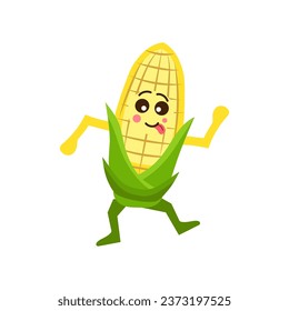 Grimacing cute corn cob on white background