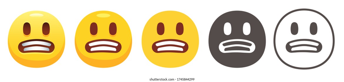 Grimacing emoji. Awkward yellow face showing clenched teeth. Nervous emoticon flat vector icon set