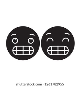 Grimacing emoji black vector concept icon. Grimacing emoji flat illustration, sign