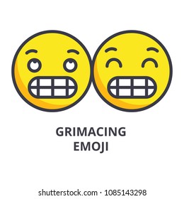grimacing emoji vector line icon, sign, illustration on background, editable strokes