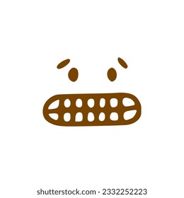Grimisches Gesichtsdoodle-Symbol. Emoticon in handgezeichnet, einzeln auf weißem Hintergrund