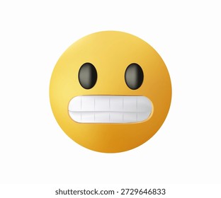 Grimacing Face Emoji 3D vector illustration. a yellow face with clenched teeth, open eyes, awkwardness, nervousness, discomfort, embarrassment feeling. Emoticon isolated on white
