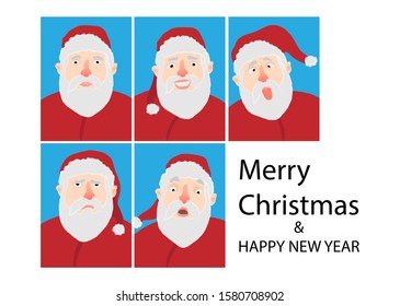 Grimacing Jolly Santa Christmas vector greeting card. White background.