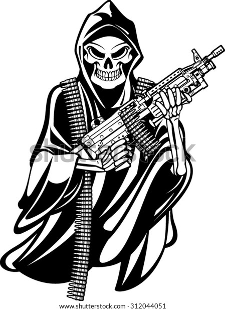 Grime Reaper Holding M249 Machine Gun Stock-vektor (royaltyfri) 312044051.