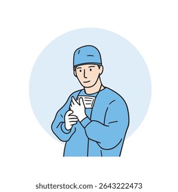 A grim-faced male doctor in a scrubs, a medical-related vector element drawn by Jackson