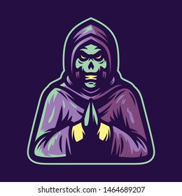 grimm reaper prayer mascot logo vector illustration