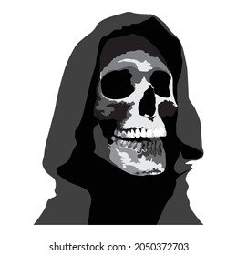 Grimm Reaper Sillhouette Black and White and Grey. Halloween Scary. Vector Illustration.