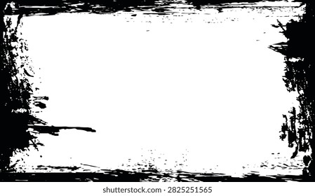 Grimy vintage border for retro designs. Artistic black and white textured frame design