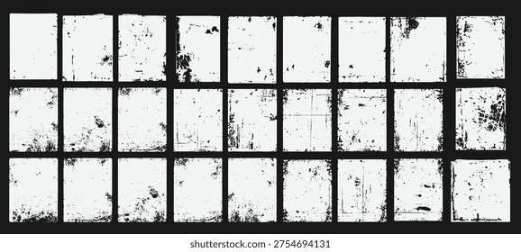 A grimy window with multiple broken panes and a distressed frame, exuding a sense of neglect and abandonment.
