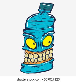 grin blue bottle monster hand drawing color
