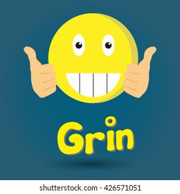 Grin emoticon. Isolated vector illustration