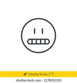 Grin (Flat Smile) Emoji (Emoticon) Icon / Vector - In Line / Stroke Design