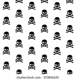 Grin Jolly Roger or danger sign on white seamless background
