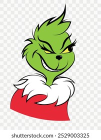 Grinch. Christmas symbol. Vector flat illustration on transparent background