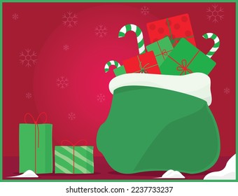 Grinch green gift bag with red background.