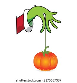 Grinch Hand Holding Halloween pumpkin