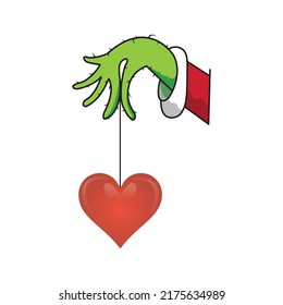 Grinch Hand Holding Heart Vector Illustration