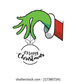 Grinch hand merry Christmas vector design and circle concept