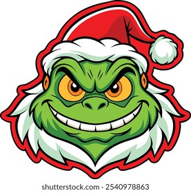 Grinch con sombrero de Santa, solo esperando Navidades., personajes de Navidades, alegres Navidades, vacaciones divertidas de Navidades Grinchy.