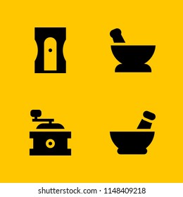 grind icon set. coffee grinder, sharpener and mortar vector icon for graphic design and web
